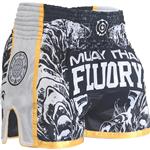 Fluory Sak Yant Tiger Muay Thai Kickboks Broek Zwart Goud MTSF66