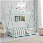 [en.casa] [neu.haus] Kinderbed Helsingborg Tipi met uitvalbeveiliging en matras 70x140 cm mint