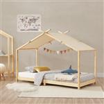 [en.casa] Kinderbed Brome huisbed 90x200 cm houtkleurig en beige