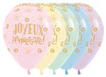Ballonnen Joyeux Anniversaire Pastel Matte Mix 30cm 25st