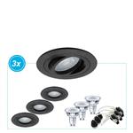 Led inbouwspot Roza zwart, set van 3