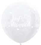 Ballonnen Just Married Hearts Pearl White 91cm 2st
