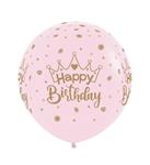 Ballonnen Happy Birthday Crowns Pastel Matte Pink 61cm 3st