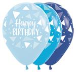 Ballonnen Happy Birthday Triangles Blue Mix 30cm 25st