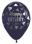 Ballonnen Happy Birthday Triangles Navy Blue Metallic Ink 30cm 25st