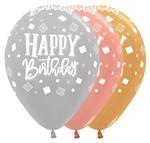 Ballonnen Happy Birthday Squares Metallic Mix 30cm 25st