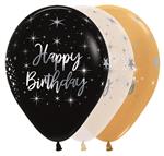 Ballonnen Happy Birthday Radiant Metallic Ink Silver 30cm 25st