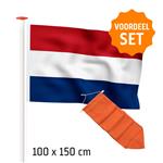 Actieset geschikt voor een gevelstok: Nederlandse vlag (MARINEblauw) 100x150cm en oranje wimpel 175c