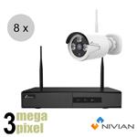 Nivian 3 megapixel wifi 10 kanaals camerasysteem - 20m - 8 camera's - NV1030