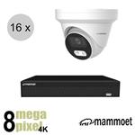 Mammoet 4K IP camerasysteem - 16 turret dome camera's - slimme bewegingsdetectie - 25m nachtzicht | 