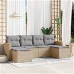 vidaXL 6-delige Loungeset met kussens poly rattan gemengd beige