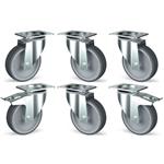 Set 6 zwenkwielen r.v.s., 2 met rem | Diamond | TIK6-L