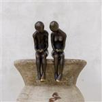 sculptuur, NO RESERVE PRICE - Sculpture, High quality, bronze sitting couple - Bronze - 15 cm - Bron
