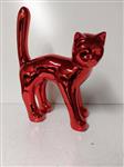 Beeld, beautiful image of cat in chrome red color - 46 cm - polyresin