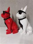 Beeld, set of 2 bulldogs with sunglasses red and white - 35 cm - polyresin