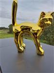 Beeld, beautiful image of cat in chrome gold color - 46 cm - polyresin