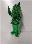 Beeld, naughty green gnome with middle finger - 30 cm - polyresin crome