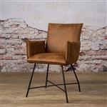 Industriële eetkamerstoel Trofa met armleuning | Cognac