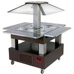 Eiland buffet - salad bar, gekoeld, gemotoriseerd koepel 4x gn 1/1-150 (weng&#233; hout) | Diamo