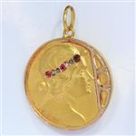 Zonder Minimumprijs - Vintage 1900's Art Nouveau, Diamond, Red Strass - Hanger - 18 karaat Geel goud