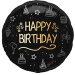 Happy Birthday Helium Ballon Zwart Goud Leeg 45cm