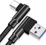 DrPhone D9 Type-C USB-C Dubbele 90° Haakse Nylon Gevlochten 3A kabel – 1 Meter -Datasynchronisatie &