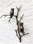 Beeldje - Owls in bronze wall art - Brons