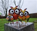 Beeld, Happy Owl Family Metal - 22 cm - metaal