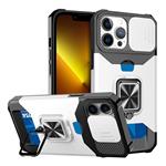 iPhone 13 - Card Slot Hoesje met Kickstand en Camera Slide - Grip Socket Magnetische Cover Case Zilv