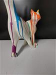 Beeld, modern image white cat with long tail (colorful finish) - 49 cm - polyresin