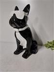 Beeld, zwarte Franse buldog met zonnebril - 37 cm - polyresin