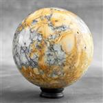 GEEN MINIMUMVERKOOPPRIJS - Prachtige bol van maligano jaspis met een kleine houten standaard - Malig