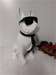 Beeld, witte Franse buldog met zonnebril - 37 cm - polyresin