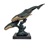 sculptuur, Swimming whales - 44 cm - Aluminium