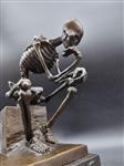 Beeld, Large Bronze Skeleton Thinker - 25 cm - Brons, Marmer - 2024