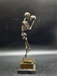 Beeld, Large Bronze Skeleton with Skull - 32 cm - Brons, Marmer