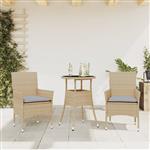 vidaXL 3-delige Tuinset met kussens poly rattan en glas beige