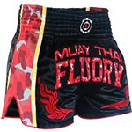 Fluory Muay Thai Shorts Kickboxing Zwart Camo Rood