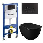 Geberit inbouwreservoir met mat zwart Rimfree wandcloset complete set