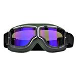 CRG groen leren cruiser motorbril Glaskleur: Blauw reflectie