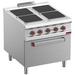 Elektrisch fornuis met 4 vierkante kookplaten op elektrische gn 2/1 oven | Diamond | E9/4PQF8-N