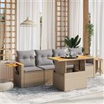 vidaXL 5-delige Loungeset met kussens poly rattan beige