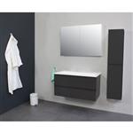 Badkamermeubel BWS Pepper Wastafel Acryl Incl Spiegelkast 2 Deurs Zonder Kraangat 100x55x46 cm Antra