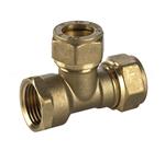 Knelfitting messing, T-koppeling 22x22x1/2bn