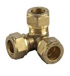 Knelfitting messing, T-koppeling hoek 22x15x15 verloop