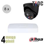 Dahua 4MP IP cameraset - TiOC - 8 turret dome camera's - actieve afschrikking - 2.8mm - 30m - ips84d