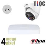 Dahua 4MP IP cameraset - TiOC - 8 turret dome camera's - actieve afschrikking - 2.8mm - 30m - ips84d