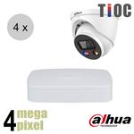 Dahua 4MP IP cameraset - TiOC - 4 turret dome camera's - actieve afschrikking - 2.8mm - 30m - ips44d