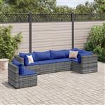 vidaXL 6-delige Loungeset met kussens poly rattan grijs