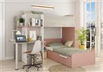 Palatino hoekstapelbed met bureau, kast en lade - 90x190 - Witgrenen/oudroze - Trasman